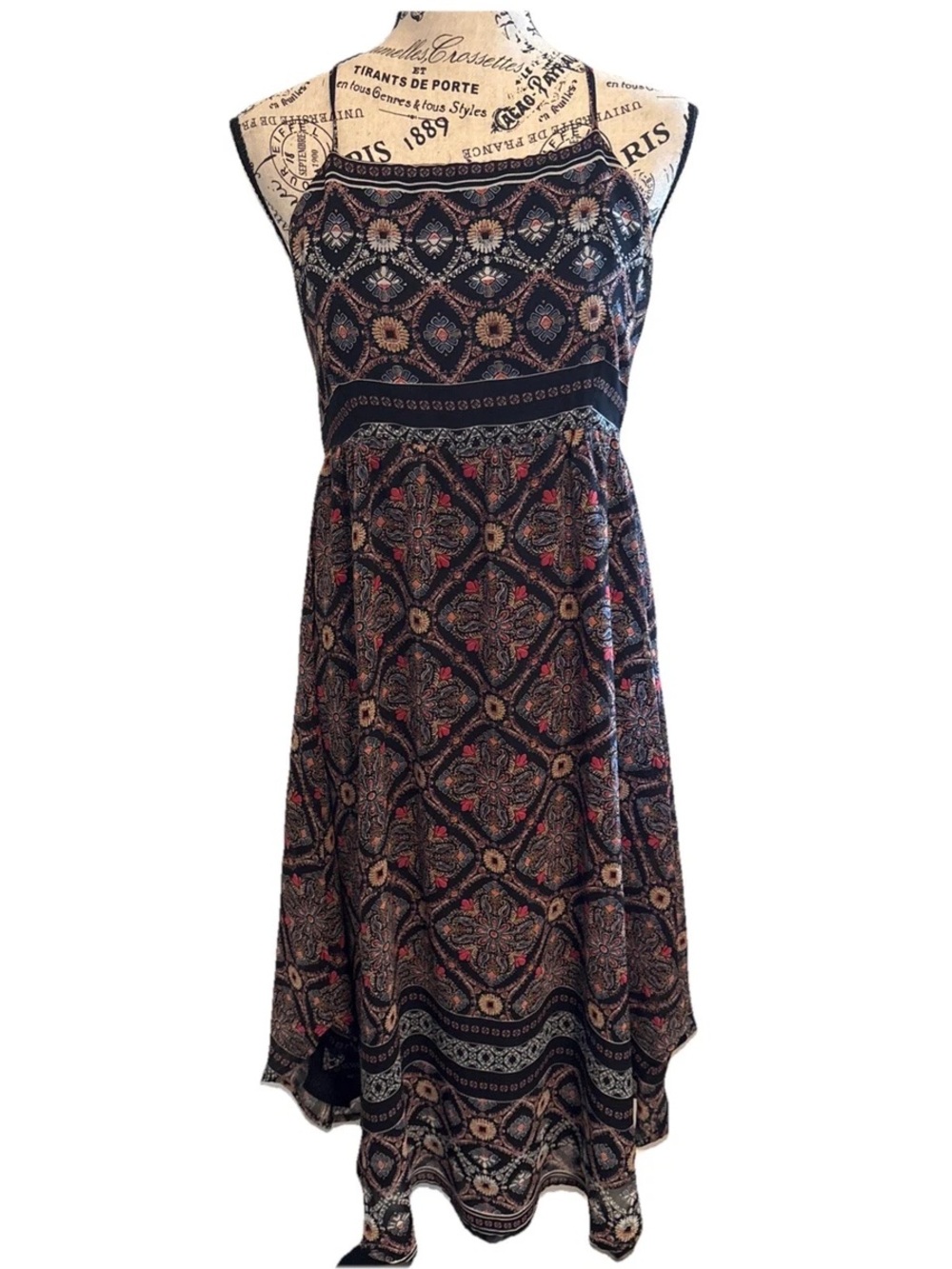 Melrose and Market Black Multicolor Bohemian Midi Dress size M
